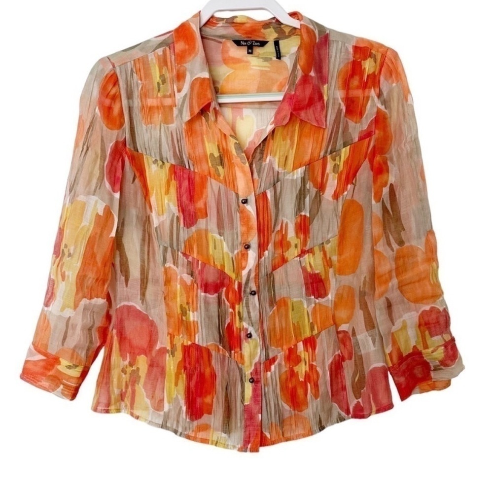 Nic + Zoe Orange Button Down Shirt